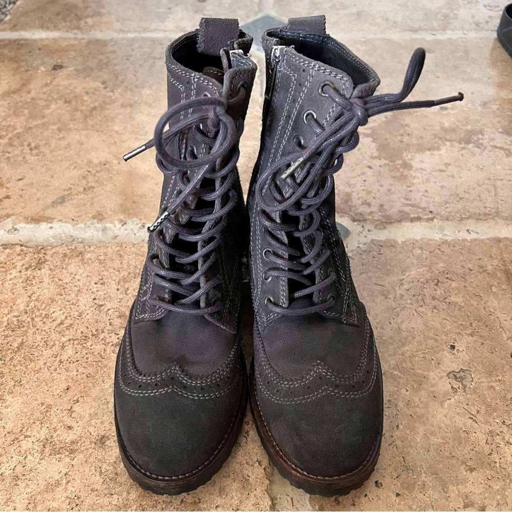 AllSaints Spitalfields Gray Suede Lace Up Zip Combat Ankle Boot